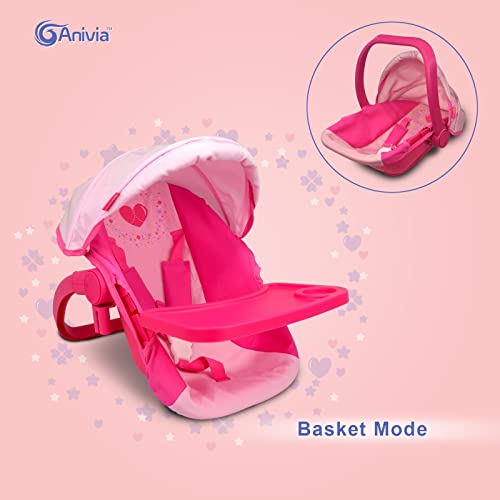 ANIVIA Puppenwagen, Puppenwagen, 8 in 1 Kinderwagen, Puppenwagen & Kinderwagen, Spielzeug, Geschenk für Kinder, geeignete Puppen bis 14 Zoll – Rosa – Bild 6
