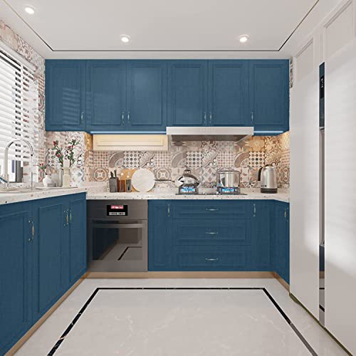 Yancorp Teal Textured Fabric Wallpaper Faux Grasscloth Blue Peel And Stick Wallpaper Self-Adhesive Wallpaper Linen Removable Wallpaper Cabinets Counter Top Liners #TOP4