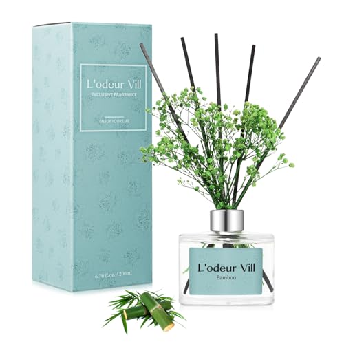 L'odeur Vill 200ml Difusor de con Flores secas/Bambú/Ambientadores de Hogar, con 6 Palos difusores de Ambientador Varillas/difusor de Aromas/para Decoración de Baños y Estanterías.