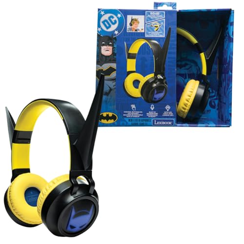 LEXiBOOK, Batman, Foldable Light-Up Bluetooth® and Wired Headphones with 3D Design from The Batman Universe and Volume Limiting, Black Yellow, HPBT015BAT