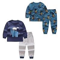 FedMois Kids 100% Cotton Pyjamas Set Long Sleeves 2 Sets 4 pcs Boys Girls Pjs Sleepwear, elephant and crocodile, 5 Years