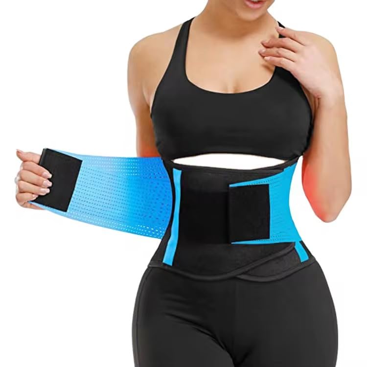 Sweat Band Waist Trainer Belt for Women - Sport Stomach Belly Band - Faja Postparto Para Mujer - Adjustable Compression for Exercise and Postpartum Recovery Blue