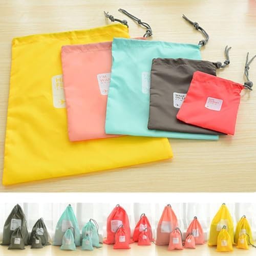 4pcs Waterproof Drawstring Storage Bags, Four Piece Nylon Travel Set image 5