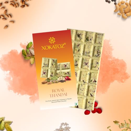 Image of XOKATOZ Exotic Premium Couverture Belgian Chocolate - 1 Royal Thandai Flavour - Flavoured White Chocolate Bars - Gift Set - Pack of 1, 75 gm (75 gm x 1)