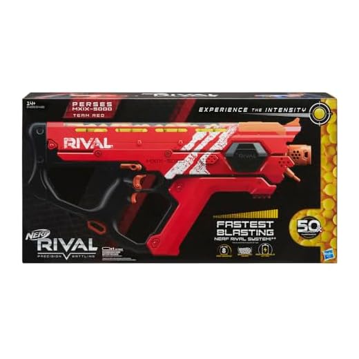 Perses MXIX-5000 Nerf Rival Motorized Blaster (red) - Fastest Blasting Nerf Rival System, Up to 8 Rounds Per Second - Rechargeable Battery, Quick-Load Hopper