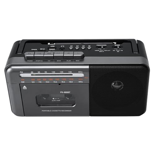 Lychee Portable Tape Recorder, Vintage Cassette Recorder with AM/FM/SW Radio, Built-in Speaker, AC/DC/3.5mm Headphone Jack, Support TF Card/USB Input (Grey)