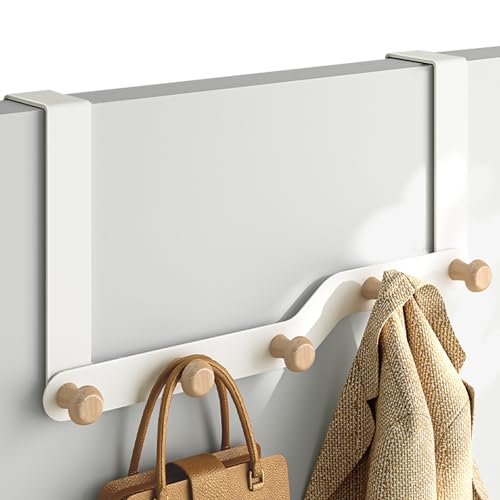 GmeDhc Perchero de Puerta para Colgar con 5 Ganchos de Madera para Dormitorio, Perchero Puerta para Abrigos, Albornoces, Toallas, Bolsos, Bufandas, para Puertas de Hasta 4,3 cm de Grosor