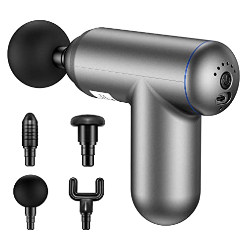 Portable Massage Gun, Percussion Massage Gun for Athletes, Super Quiet Handheld Deep Tissue Massager with 4 Massage Heads