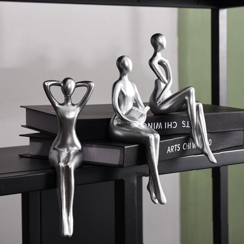 Quoowiit Thinker Statue Office Decor Desk Decor, Silver Decor Art Sculpture Ornament Coffee Table Decor Bookshelf Decor Modern Home Decor Unique Home Decorations for Living Room 3 Piece