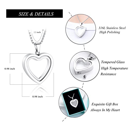 zeqingjw Glass Cremation Jewelry Necklace for Ashes Heart Memorial Lockets for Ashes Stainless Steel Keepsake Urn Ashes Pendants2