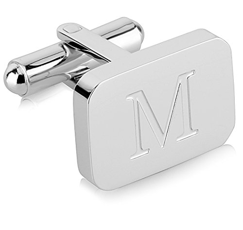 18K White-Gold Plated Initial Engraved Stainless Steel Men’s Cufflinks With Gift Box -Personalized Alphabet Letter’s A-Z By Lux & Pair2