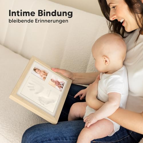 Baby Handabdruck und Fußabdruck Set - Gipsabdruck Baby Hand und Fuß für Neugeborene - Handabdruck Baby Bilderrahmen ​- Fußabdruck Baby Gipsabdruck Set - Baby Dusche Baby Abdruckset (Ash Wood)