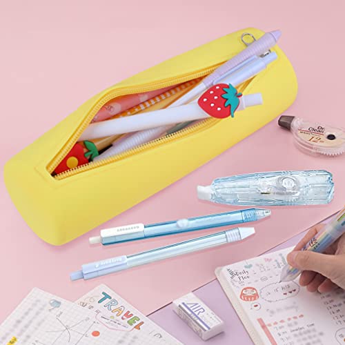 Image of Oyachic Small Slim Pencil Case Pen Pouch Aesthetic Estuche para Lapices Silicone Pencil Pouch Cute Pen Bag with Zipper Organizer for Women