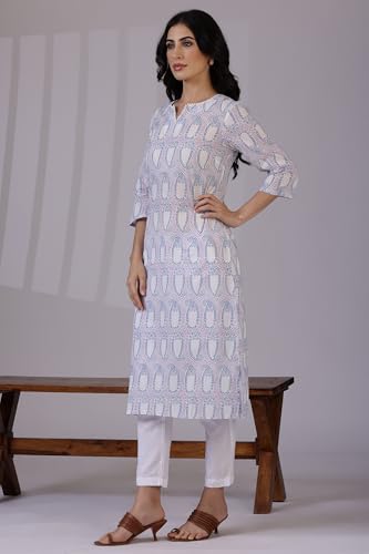 Image of W for Woman Schiffli Embroidered Straight Rayon Kurta