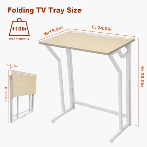24"Wx 28"H Folding TV Tray for Eating, Foldable TV Dinner Table, Side Table Slide Under Couch, C-Shaped End Table with Devices Slot & Charging Stations, Small TV Tray for Living Room, Bedroom(Natural) - image 2