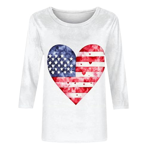 Image of Fourth of July Shirts for Women 3 /4 Sleeve Summer Tops American Flag Print T Shirt Patriotic 4th of July Shirts 2025
