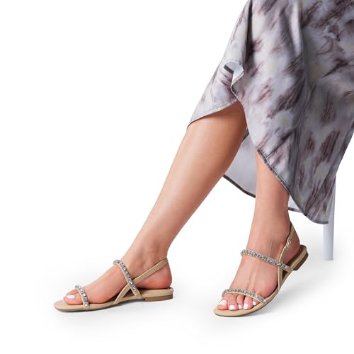 Image of DREAM PAIRS Women's Rhinestone Sandals Open Toe Casual Dressy Sparkly Comfortable Flat Summer Shoes
