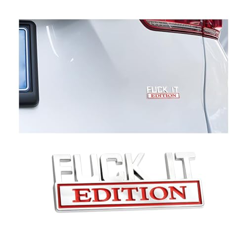 Image of Fuck IT Edition Car Emblem, 3D Cool Badge Vehicle Sticker for Side Rear Front Hood Trunk Door, Auto Exterior Decoration Decal Accessories for Men Women, Universal for Most Cars (Silver /Red)