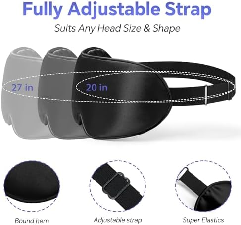 Silk Sleep Mask – 2 Pack Silk Eye Mask for Sleeping, Adjustable Strap, 100% Blackout, Soft Travel & Home Sleep Shade Cover for Women & Men (Pink & Black)