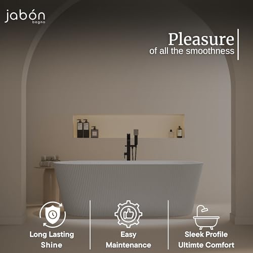 Image of INFINITY Freestanding Bathtub 150 cm - White Glossy Acrylic Soaking Tub with Attractive Outer Grid Design, Overflow Drain, Brass Pop-Up Waste Coupling & Waste Pipe, 6-Layer Reinforced