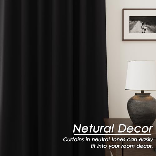 Image of Black 100% Blackout Linen Curtains for Bedroom 102 Inches Long Back Tab Thermal Insulated Vintage Farmhouse Decor Modern Black Out Curtain for Living Room Dining Room Drapes 52x102, 2 Panels