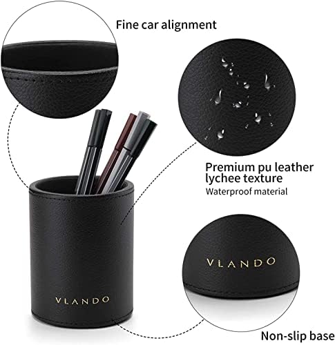 Vlando Multifunctional Desk Organiser Set, Pu Leather Stationery Holder Storage with Slide Drawer for Office, School and Home Use (Black)