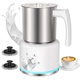 ByNaRIX Montalatte elettrico 4 in 1 per schiuma di latte calda e fredda, 500 ml, in acciaio inox, lavabile in lavastoviglie, per caffè, latte, cappuccino, bianco