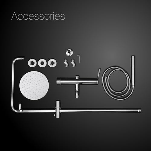 Image of Hindware Italian Collection Integrated Shower Console with Hand Shower, Overhead Shower & Bath Spout | Wall Mount Installation | Made of SS | Gun Metal Finish | Slim Lever Operated | Evinco Range