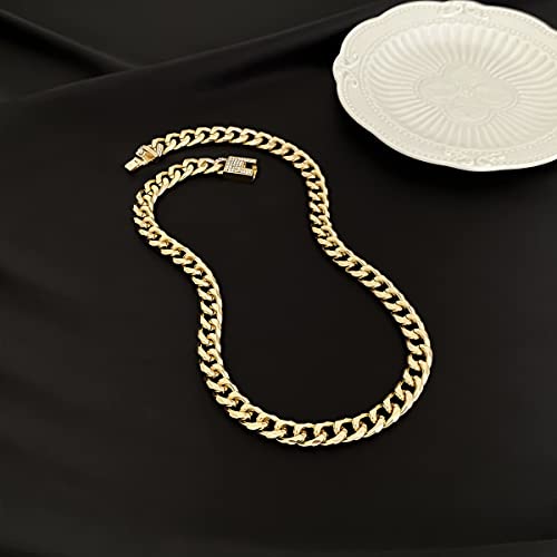 Punk Chic Iced Out Rhinestone Cuban Clasp Necklace Bracelet Hip Hop Gold Cuban Link Zircon Inlay Clasp Curb Chain Necklace Bracelet For Women Men Girls Boy Party Gifts Jewelry Set-A Set Gold #TOP7