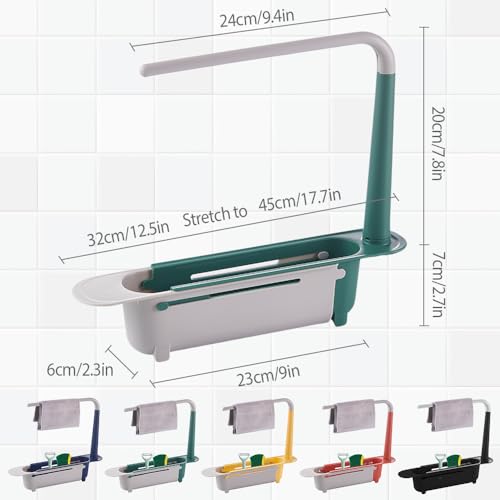 2026 Updated Telescopic Sink Storage Rack, Ajustable Organizador Telescópico de Fregadero de Cocina, Expansible 2 en 1 Escurridor de Fregadero, Porta Esponja y Jabón para Cocina en Casa (C - Verde - 2 piezas) miniatura 3