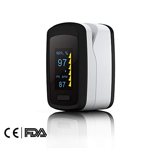 Unionon Oxímetro de Pulso Profesional oxímetro de Pulso Puede controlar Spo2, PR (frecuencia cardíaca) y certificación CE de monitoreo de sueño de 8 Horas - con Pantalla OLED (Negro)