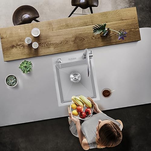 Handmade Stainless Steel Kitchen Sink 38x30cm with Nano Silver Bar, Durable Vegetable Washbasin & Square Tap, Easy to Clean, Modern Design for Home & Restaurant Use