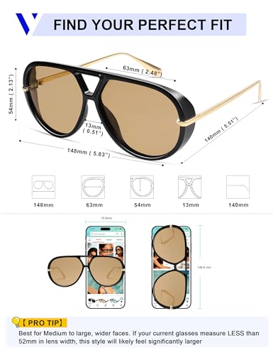 Image of VANLINKER Oversized Trendy Polarized Aviator Sunglasses for Women Men Retro Round Sunglasses Vintage Shield Shades VL9798