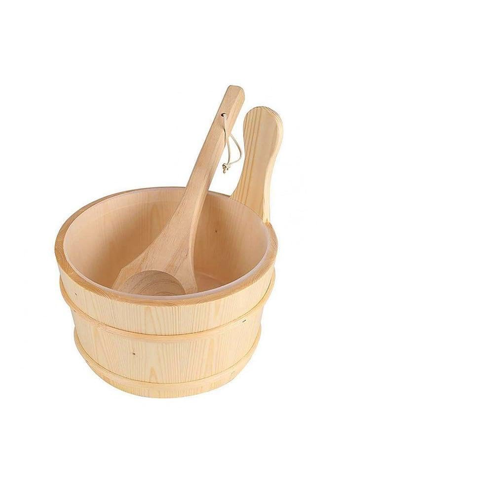 ZYWUOY Seau de sauna en bois avec cuillère en bois assortie pour hammam et pavillon de sudation - 24 x 27 cm - Construction en bois naturel - Design traditionnel - 2 pièces