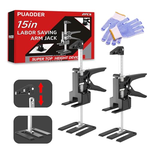Labor Saving Arm Jack 2 Pack Stainless Steel 15.5 Inch Furniture Jack Lifter, Hand Lifting Jack Tool for Installing Cabinet and Wall Tile Height Adjusters,Load-Bearing 330LBS