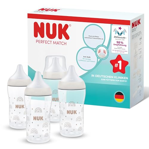 NUK Perfect Match Babyflaschen | 3+ Monate | 260 ml | Anti-Kolik-Babyflasche | PP | Temperature Control Anzeige | Regenbogen | 4 Stück – Ansicht 1