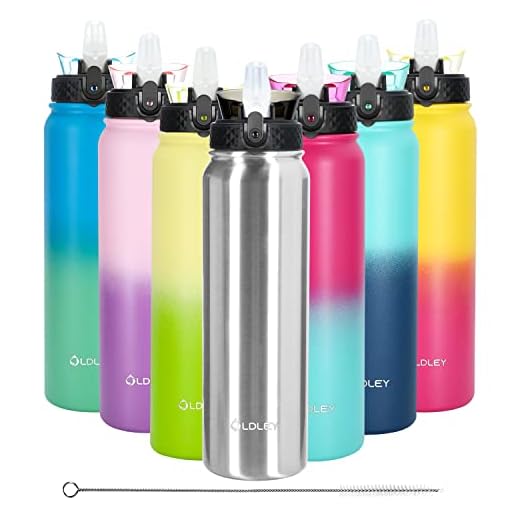 Insulated Water Bottle 32 oz Stainless Steel Water Bottles with One-Click Open Straw Lid,Double Wall Vacuum Wide Mouth BPA Free Sweat/Leak-Proof for Sports Gym Travel Camping(Pink-Purple)