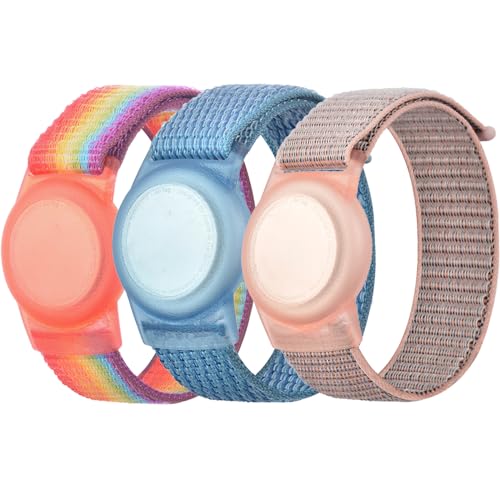 Dailatu 3 Pack Kids Wristband Compatible with Apple AirTag, Protective Case for Air Tag GPS Tracker Holder with Nylon Bracelet, Adjustable Anti Lost Watch Band for Toddler Child Elder