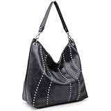 VONMAY Purses for Women Vegan Leather Handbags Large Ladies Studs Hobo Bags Tote Purse Bucket Shoulder Bag (Black)