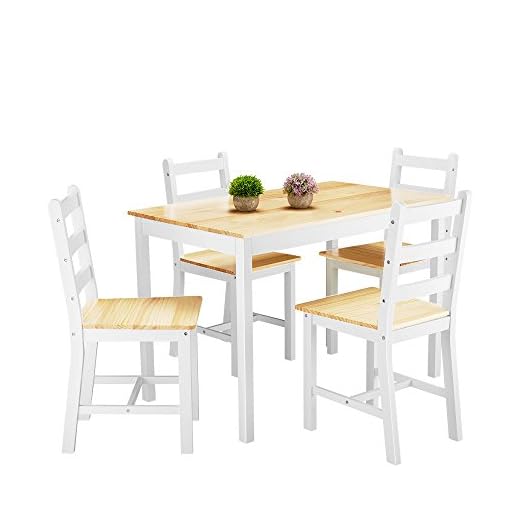 PanaCasa - Juegos de Mesa y 4 Sillas para Comedor Sala Cocina Restaurante Madera de Pino Maciza Contemporáneo