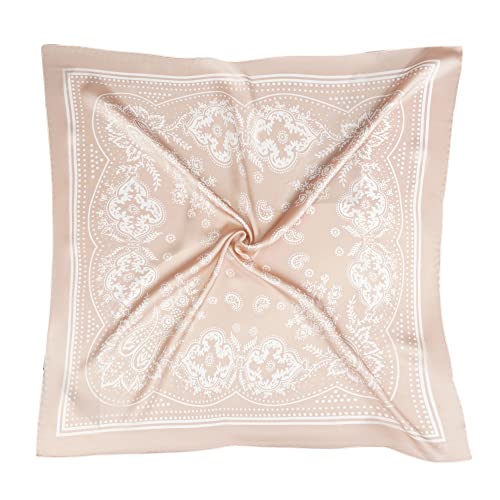 VANLINKER 27.5 Inches Silk Head Scarf for Women Men Vintage Bandanas Satin Hair Scarf Silk Wrap Neck Square Scarves VL9549, C8 Oatmeal, Middle