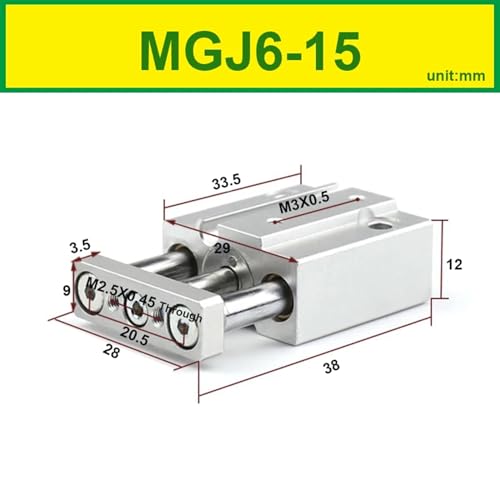 Vérin pneumatique MGJ6-15 avec mini 3 tiges de guidage intégrées - 3