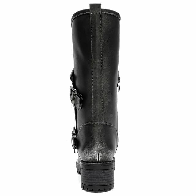 GLOBALWIN Women's Motocycle Boots Distressed Silver Boots For Women Fashion Dressy Mid Calf Comfortable Chunky Heel Size 8.5M - image 8