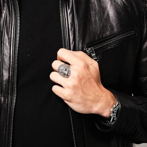 Chunky 925 Sterling Silver Gothic Ring American Indian Chief Skull Biker Ring | Skull Biker Ring For Men – Choose Yours Size3