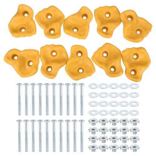 PATIKIL Rock Climbing Holds, 10 Pcs Large Climbing Rock Wall Grips Play Set Climber Attachments with Double Hole for Playground Accessory Indoor Outdoor Tree Training, Yellow-A