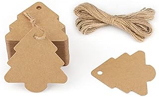 jijAcraft 100PCS Christmas Tree Tags,6 CM * 5.8 CM Brown Kraft Paper Gift Tags, Craft Hang Tags with String