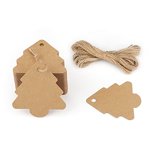 Christmas Tree Gift Tags,Gift Wrap Tags,100 Pcs Kraft Paper Gift Tag with String,Blank Craft Gift Tag with Natural Jute Twine String