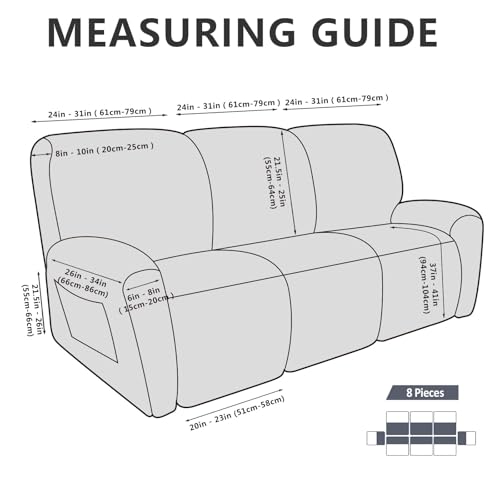Image of molasofa Recliner Sofa Covers - Leather Like Recliner Sofa 3 Seater Recliner Couch Covers for 3 Cushion Couch 8 Pieces Washable Stretch Reclining Sofa Slipcovers (Khaki)