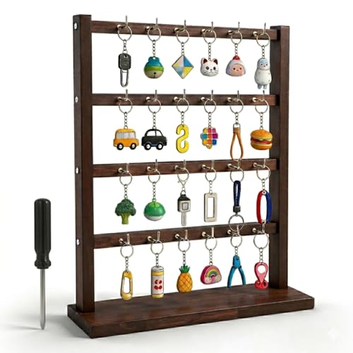 CheerBall Keychain Display Stand for Vendors Pine Retail Display Rack with 24 Hooks Keychain Holder for Craft Shows Jewelry Displays Retail Stores & Home Organization