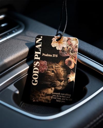 Image of Leopard Print 5pcs Car Air Freshener Corss Christian Cheetah Print Car Accessories Automotive Interior Hanging Scents Mirror Decor for Women Teen Girls